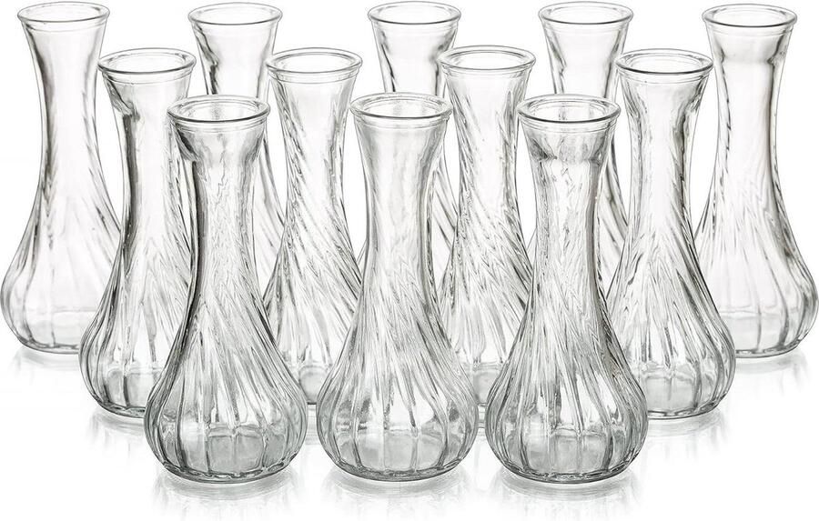 Glass Bloemenvaas Set van 12 Kleine Vazen voor Tafel Bruiloft Helder Roze Vaasje voor Evenementen & Woonkamer Decoratieve Bloemendecoratie met Enkele Steel