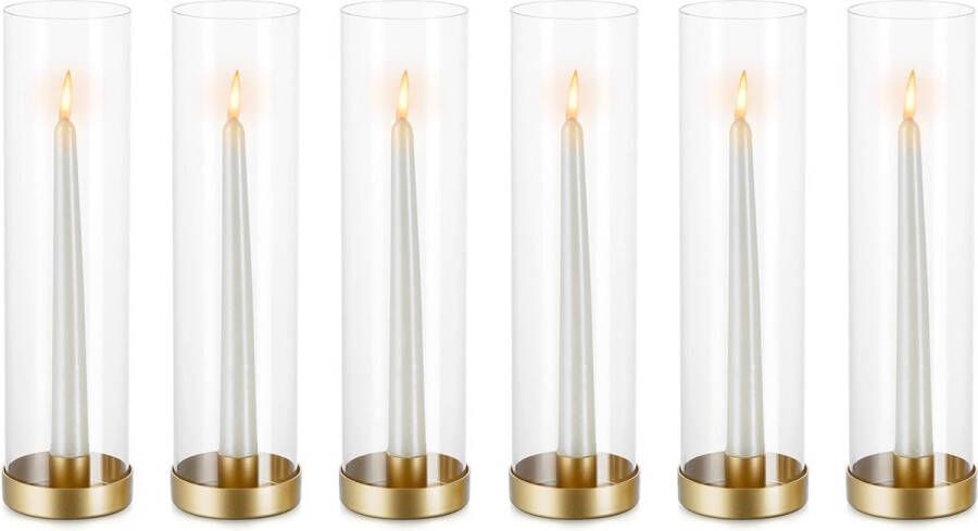 Glazen cilinder kaarsen kandelaar glas: 6 stuks metalen kaarsenhouders staafkaarsen goud 30 cm grote bodemloze cilinder kaarsen windlicht bruiloft party tafel opzetstuk eetkamer decoratie