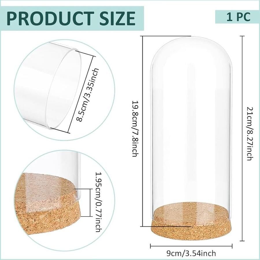 Glazen display koepel cloche decoratieve vitrine 1 stuk 90 x 210 mm