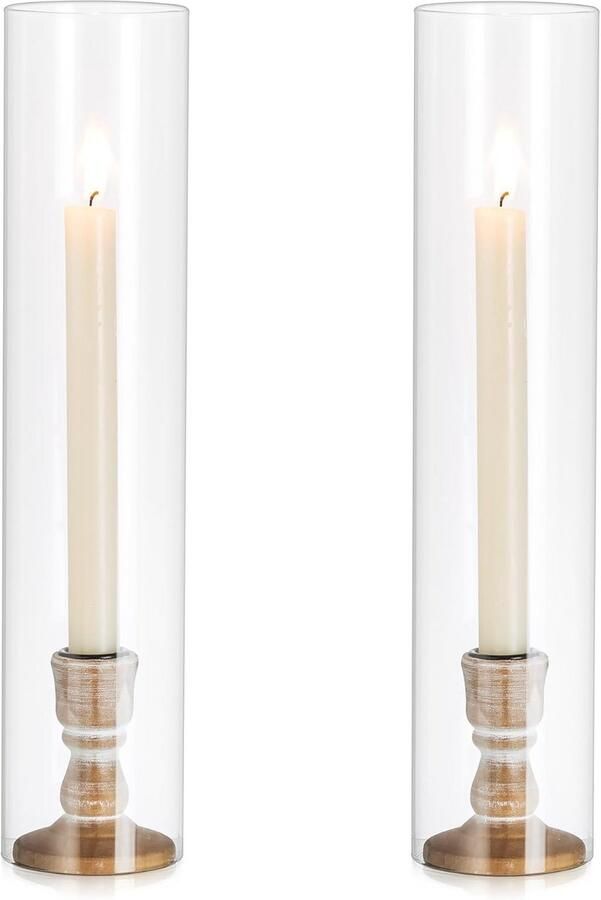 Glazen en houten kaarsenhouders set Taps toelopend design voor tafel decoratie