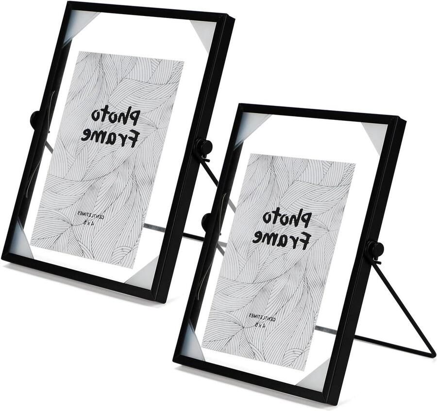 Glazen fotolijsten staand voor bureau 2 stuks zwart A5