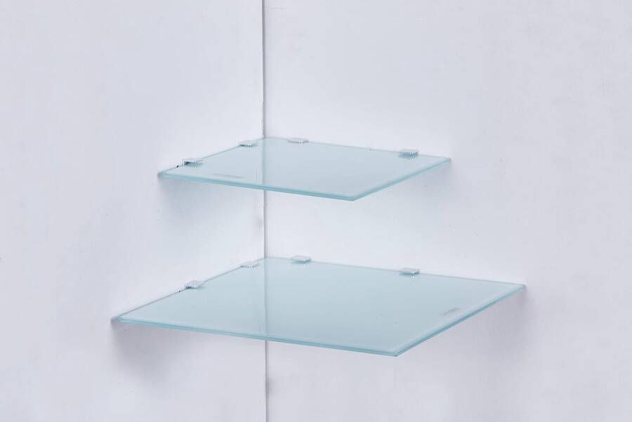 Glazen hoekrek 35 x 35 cm wandrek voor badkamer doucheplank badkamer glazen badkamerrek met 6 mm ESG-veiligheidsglas verschillende maten (gesatineerd wit)