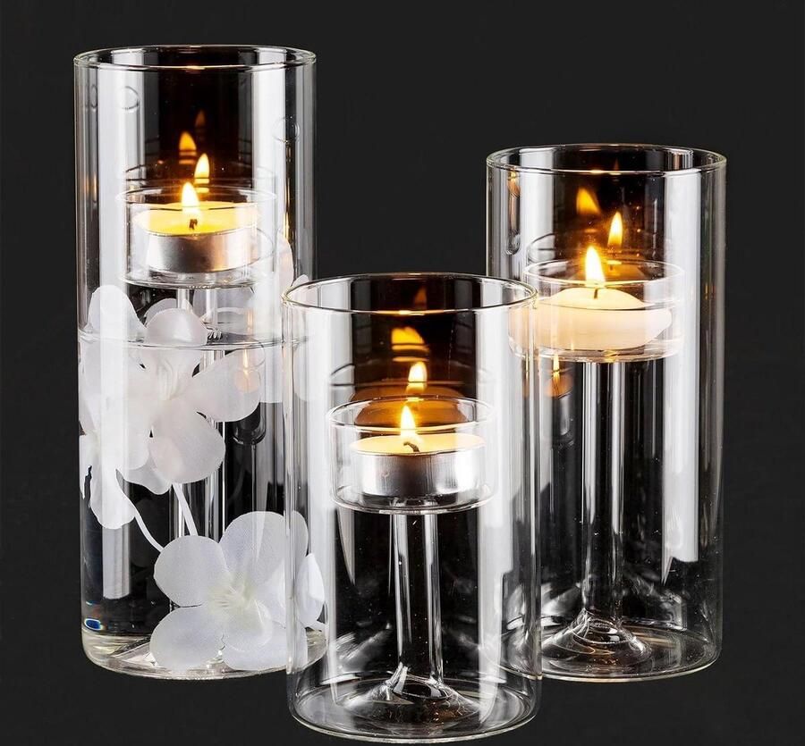 Glazen Hurricane Kaarsenhouder Theelicht Kaarsenhouders Tafel Middenstuk Kerstfeest Eetkamer Feestelijke Woondecoratie Woonkamer Decoratie