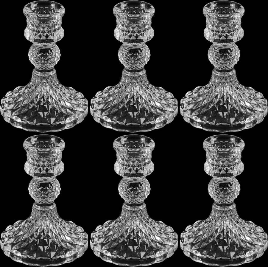 Glazen kaarsenhouder [6 stuks] Kaarsenhouder Taper Kaarsen voor Bruiloften Centerpieces Eettafels Transparante Kaarsenhouder Glazen Set voor Rustieke Vintage Decoratie 7 x 10 cm