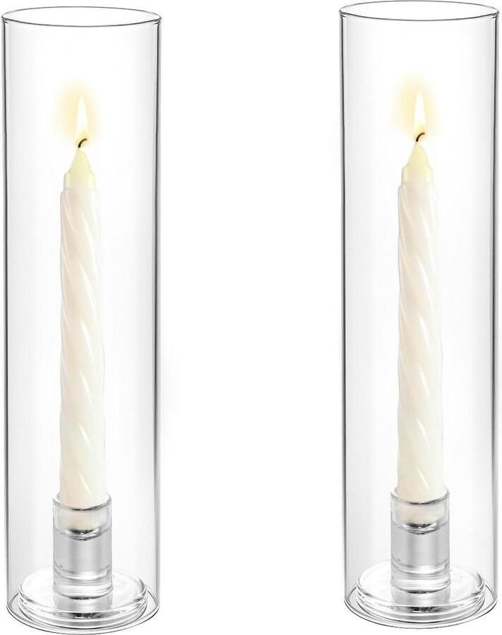 Glazen Kaarsenhouders Set van 2 11 inch Hurricanestijl Transparant Tafel Middenstuk Bruiloftsdecoratie