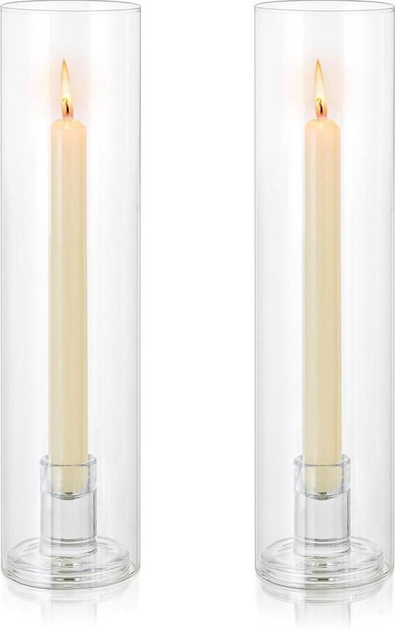 Glazen Kaarsenhouders voor Taper Kaars Set van 2 Met Verwijderbare Glazen Cover Voor Tafel Middenstuk Bruiloft Event Home Decor