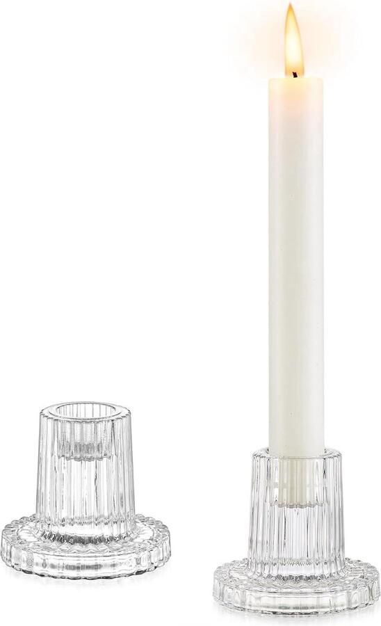Glazen Kaarshouder Set Van 2 Heldere Kandelaars Voor Tafel Decoratie 2 stuks Glas