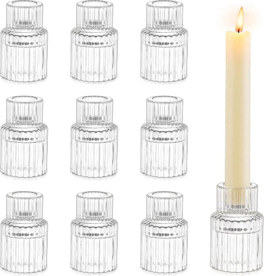 Glazen kandelaar voor staafkaarsen set van 10 kleine staafkaarsenhouders bruiloft tafeldecoratie eettafel feest Kerstmis advent woonkamer vintage