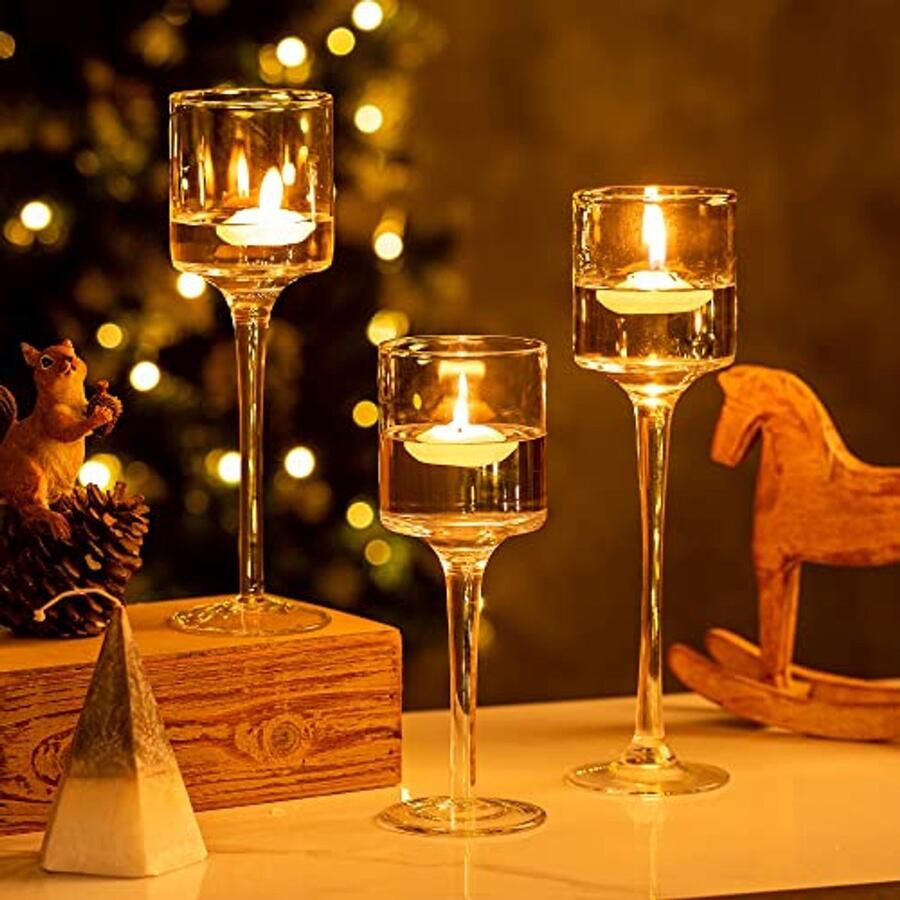 Glazen Kandelaars Set van 3 Decoratieve Theelichthouders voor Tafel en Bruiloften