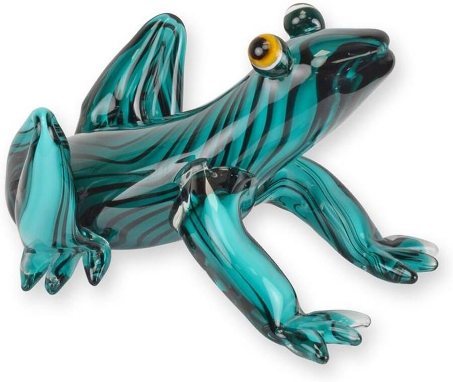 Glazen kikker beeld in Murano stijl – handgemaakt decoratief kikkerbeeld van glas – kleurrijk kunstobject voor woonkamer of bureau