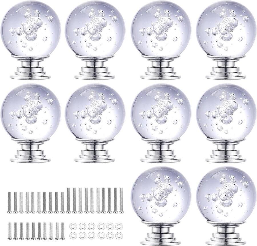 Glazen ladeknoppen Clear Crystal diameter 12 cm 10 stuks (wit)