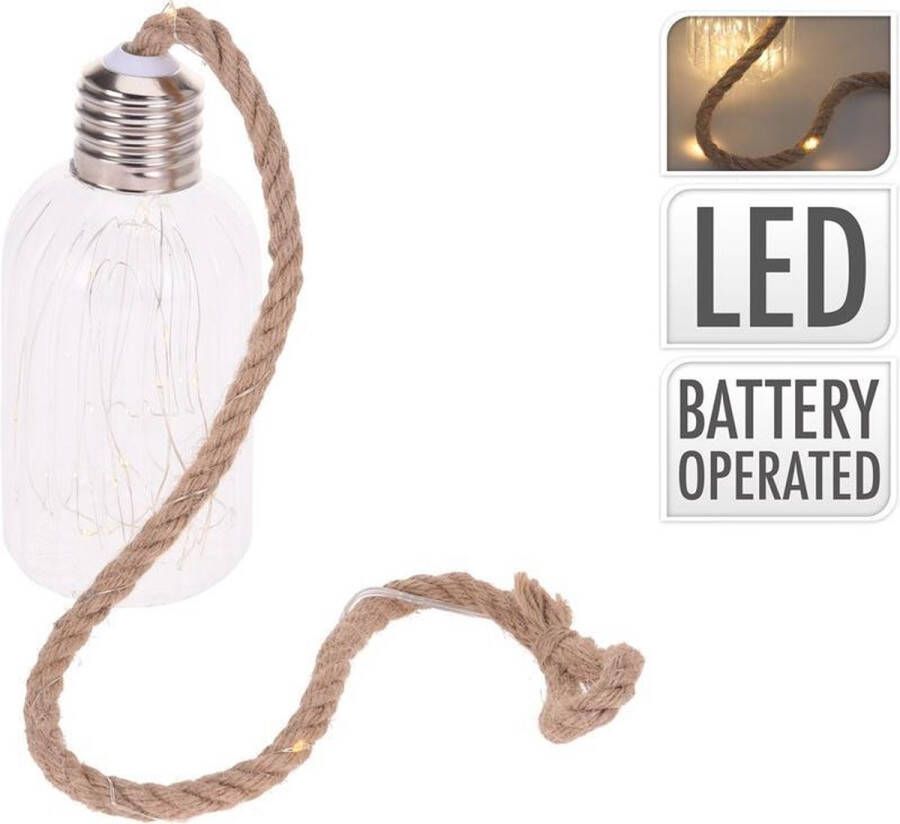 Glazen lamp 20 LED- stoer touw- werkt op Batterij (niet incl)