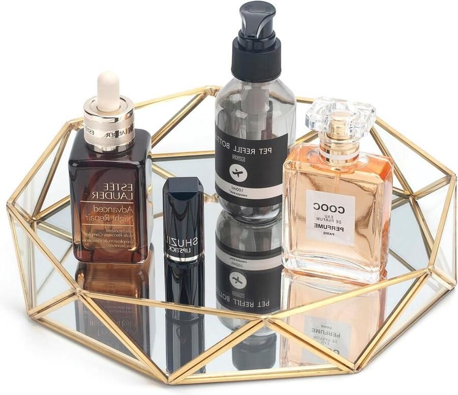 Glazen parfumlade gouden spiegel lade organizer make-up lade decoratieve lade ijdelheid dressoir badkamer aanrecht groot