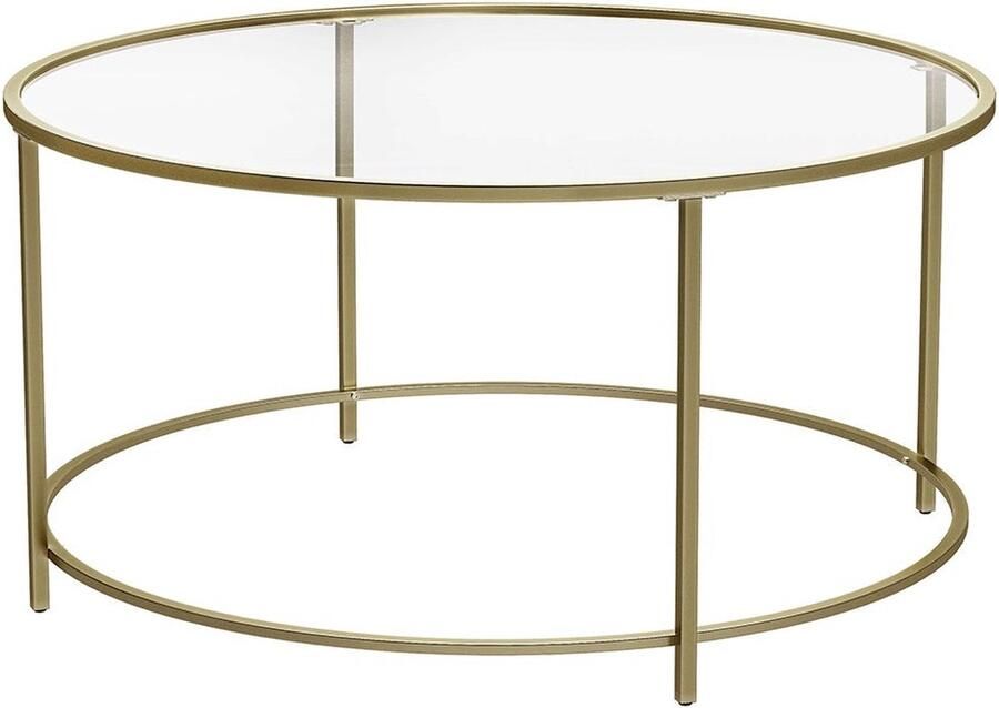 Rootz Living Rootz glazen salontafel met gouden frame stijlvolle accenttafel retro-look ijzer en gehard glas 84 cm x 84 cm x 45 5 cm