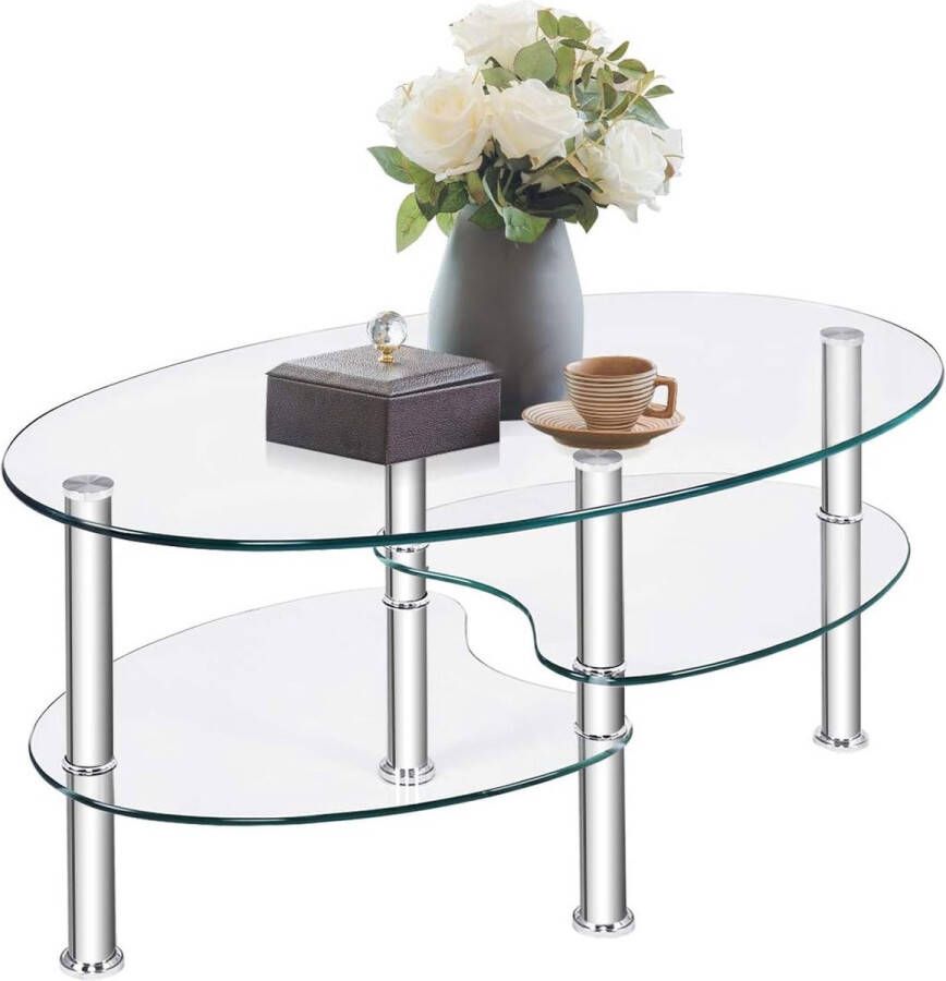 Glazen tafel met 3 etages salontafel glazen bijzettafel woonkamertafel koffietafel voor thuis en op kantoor koffietafel (transparant)
