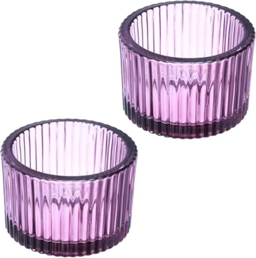 Glazen Theelichthouder Set van 2 voor Tafel Decoratie Moderne Kandelaar in Paars