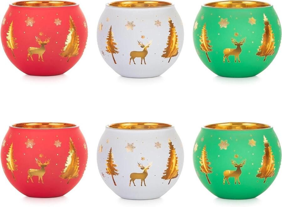 Glazen Theelichthouders Set Kerst Decoraties Tafel Middenstuk Xmas Ornamenten Diner Venster Kaarsenhouder Gift Set van 6
