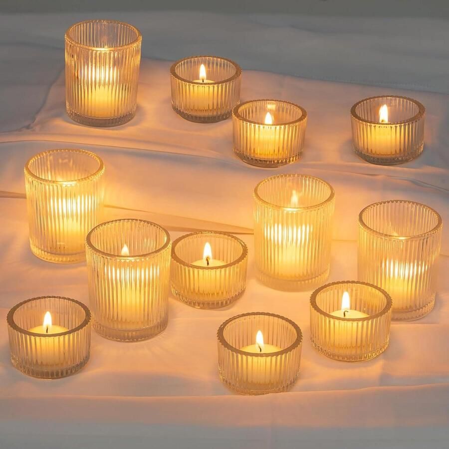 Glazen theelichtkaarshouders Set van 24 heldere theelichthouders voor eettafel Kleine theelichthouder voor bruiloft en kerstmis Stijlvolle kaarsenhouders voor huisdecoratie