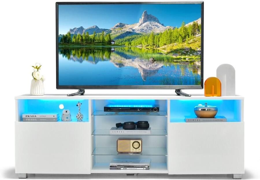 Glazen TV-meubel met LED – 2 kasten 2 vakken voor tv s tot 60 modern design