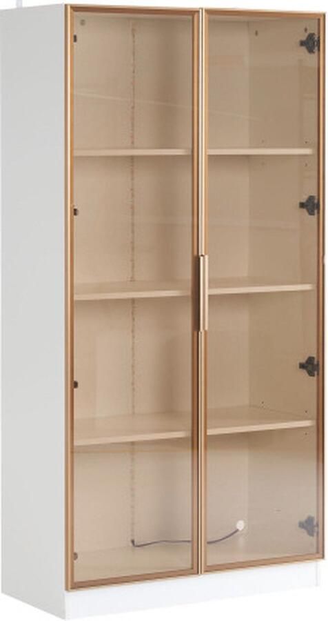 Zonder merk Gotagee Glazen vitrine Hoge kast Badkamerkast Woonkamerkast met LED-verlichting Wit