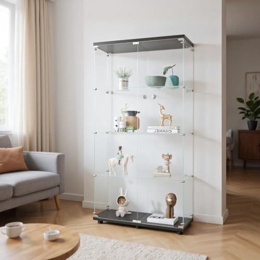 Glazen Vitrinekast 164 cm met 2 Deuren en 4 Planken Perfect voor Collecties