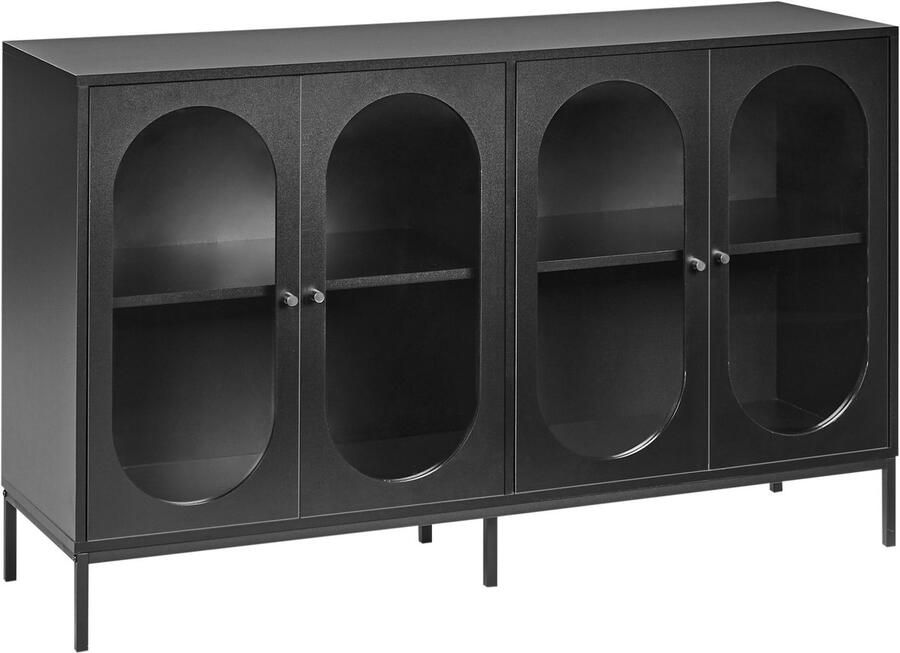 Beliani Glazen vitrinekast LANGFORD Hout 137 cm Zwart