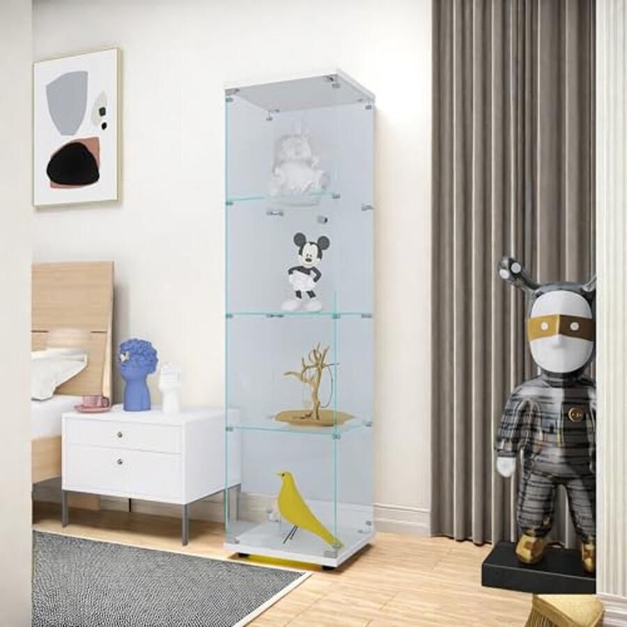 Glazen Vitrinekast met 4 Planken en Slot voor Slaapkamer en Woonkamer