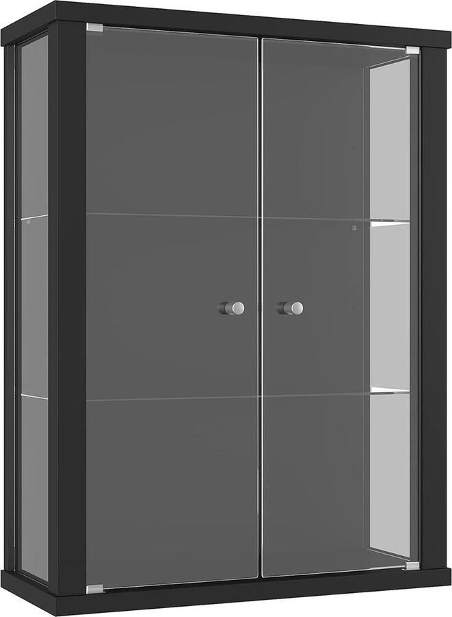 Glazen Vitrinekast Zwart 80x60x25 cm met Verstelbare Glazen Leggers Ideaal voor Collecties en Presentaties