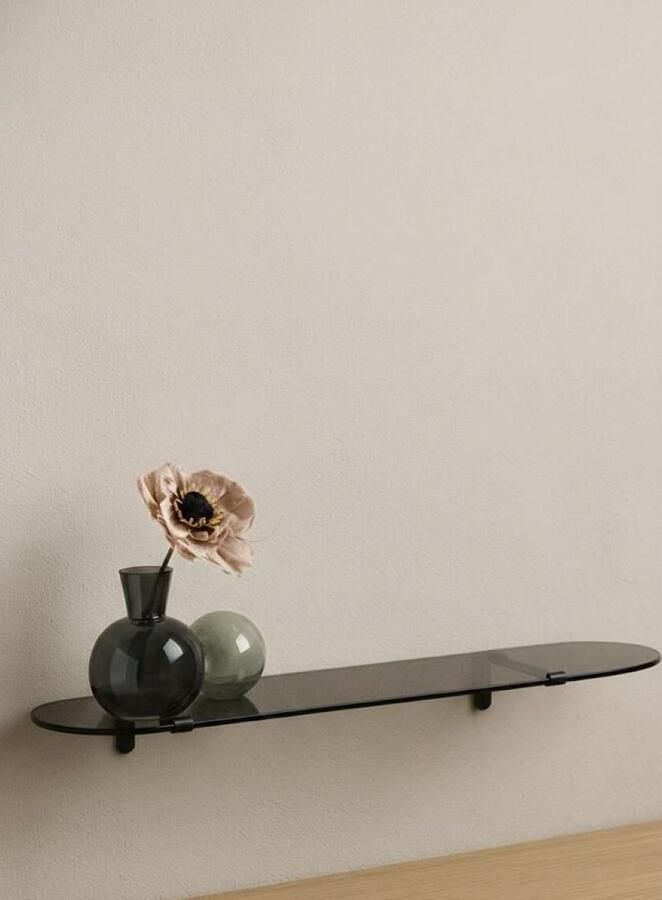 Glazen Wandplank – Rookglas – L59 × B13 5 × H6 cm – Moderne Glasplank met Bevestigingsbeugels – Stijlvolle Wanddecoratie voor Woonkamer of Badkamer