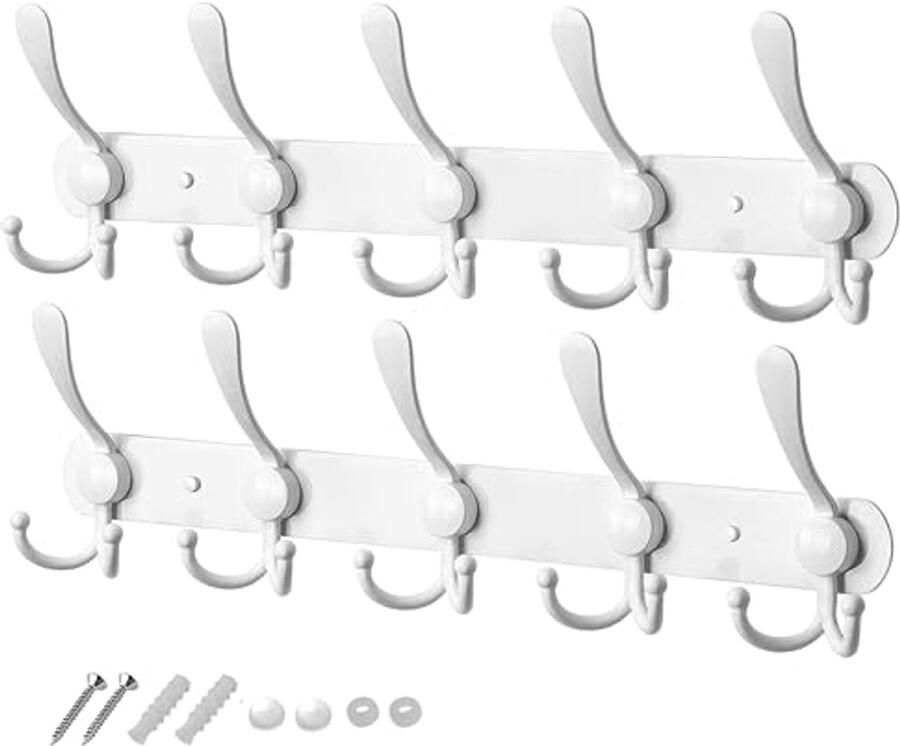 GlazieVault witte wandkapstokken roestvrijstalen kapstok (2 stuks) zware wandgemonteerde kapstokken zwarte muurhangers muurhaken en kapstokken