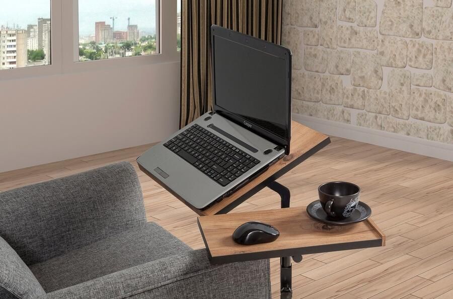 Emob Glen Laptop sta-bureau 100% MELAMINE Atlantic Pine zwart Asir Group Back to School Bruin; Zwart Metaal; Spaanplaat Back to School Op voorraad - Foto 5
