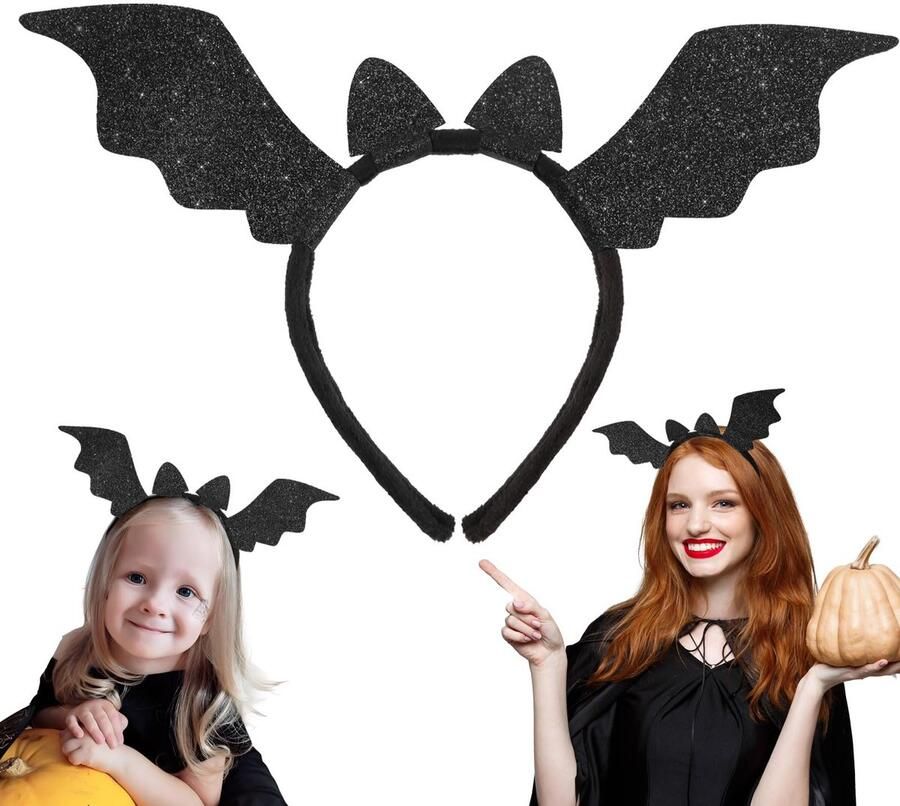 Glitter Bat Headband Black Hair Hoop Glitter Bat Headdress for Kids and Adult Halloween Fancy Dress Party Accessories