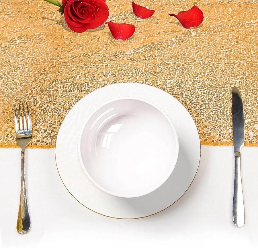 Glitter Tafelloper Goud 1 stuk 30 x 270 cm Mesh Stof