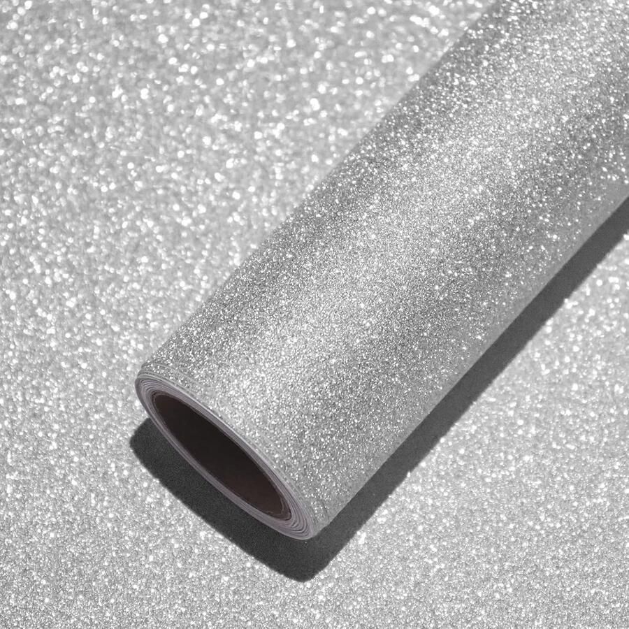 Glitter Zilveren Meubelfolie 40cm x 900cm Zelfklevende Decoratiefolie voor Meubels en Muren