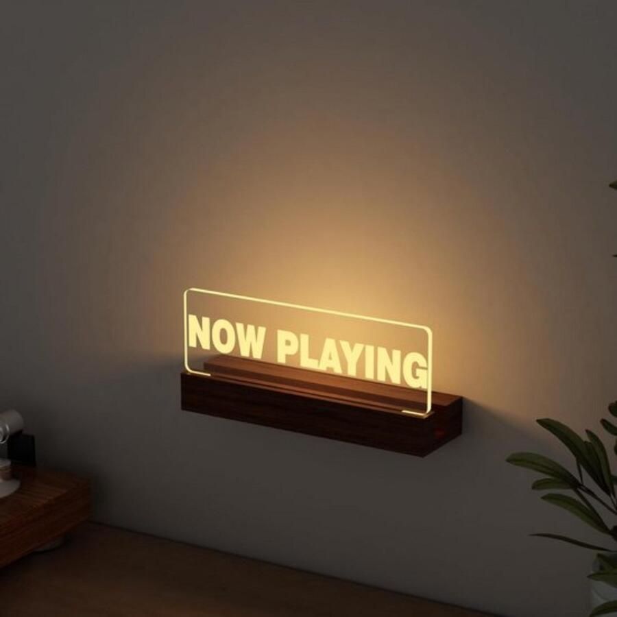 Gloeit op Now Playing Vinyl Platenstandaard Wandhouder Houten Acryl Houder voor Vinyl Album Display Opslag LED Display Collectie-Houder