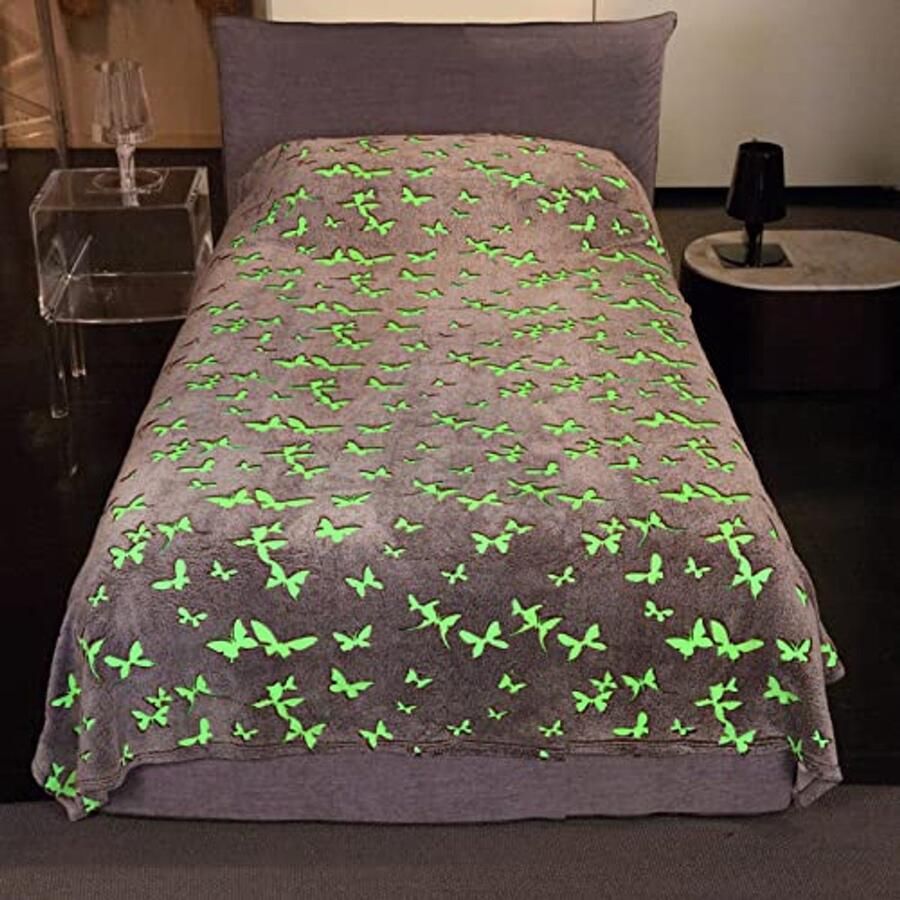 Glow in the Dark fleece microvezeldeken voor eenpersoonsbed Zachte flanellen deken met vlinders 130x230cm