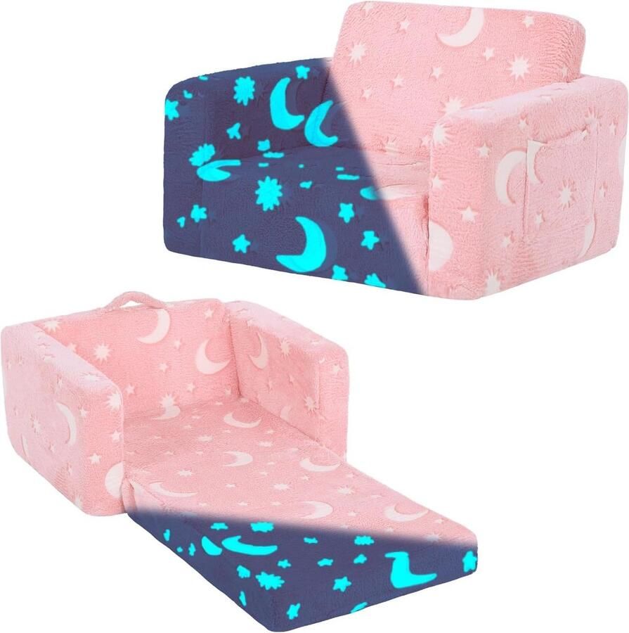 Glow in the dark kinderbankstoel met zijzakken en afneembare hoes opvouwbare peuterstoel van Welnow