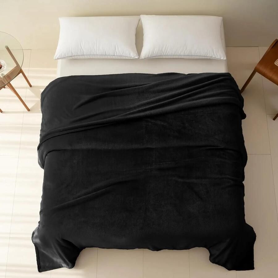 Goede Nite Knuffeldeken Pluizige Fleece Dag Deken Voor Volwassenen Zachte Bank Deken Warm & Machine Wasbaar Zwart 200x230 cm