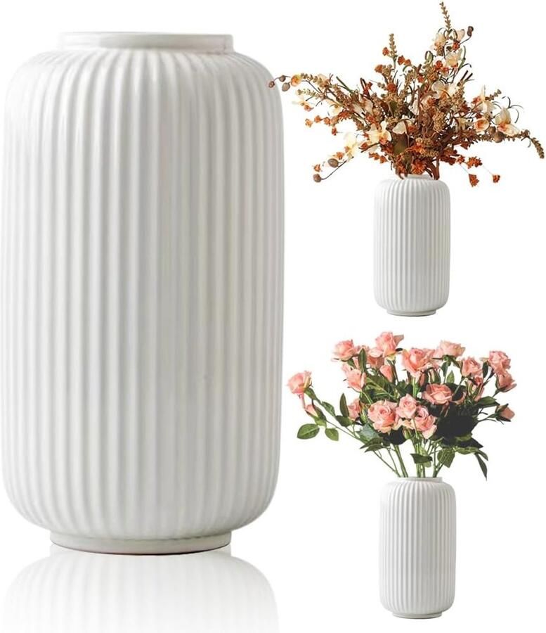 Gohytal Keramische vaas voor pampasgras 20 cm witte bloemenvaas keramische vazen voor bloemen moderne kleine boho-vaas voor woonkamer slaapkamer kantoor eettafel decoratie decoratieve vazen