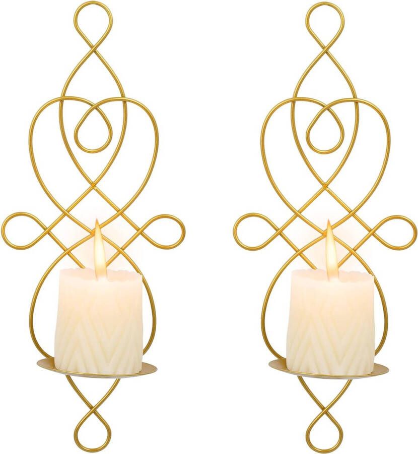 Gold Candle Sconces Set van 2 metalen draad wandkaarsenhouder voor zuil elegante wandlampen muur kunst kandelaar voor muur woonkamer badkamer slaapkamer eetkamer decoratie