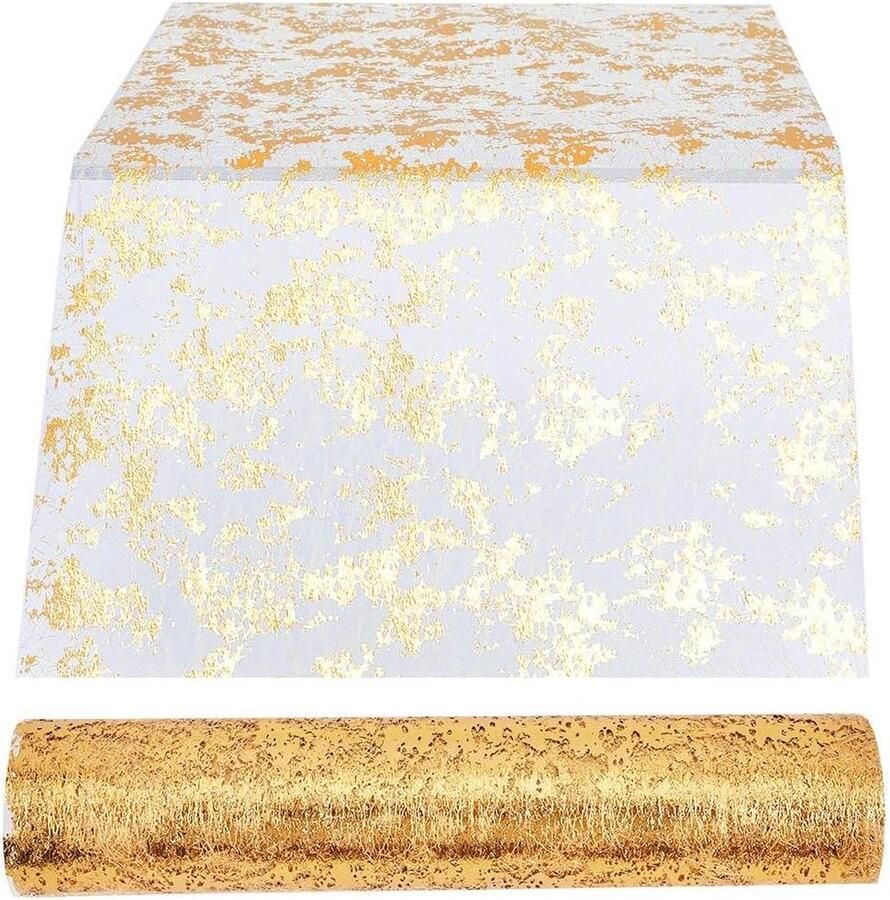 Gold Table Runner Roll 11.4x30ft Sequins Glitter Foil Metallic Thin Mesh Table Runners Decorative Dining Table Centerpieces Birthday Party Wedding Christmas Decorations
