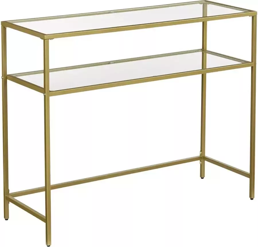 Goldfield Console Tafel Bijzettafel 2 Niveaus Gehard Glas Metalen Frame Verstelbare Poten Goud 100 x 35 x 80 cm