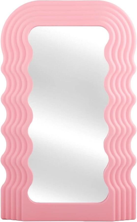 Golvende roze onregelmatige vorm spiegel esthetische slaapkamer decoratie matte afwerking kunststof frame dressoir decor schattig en stijlvol