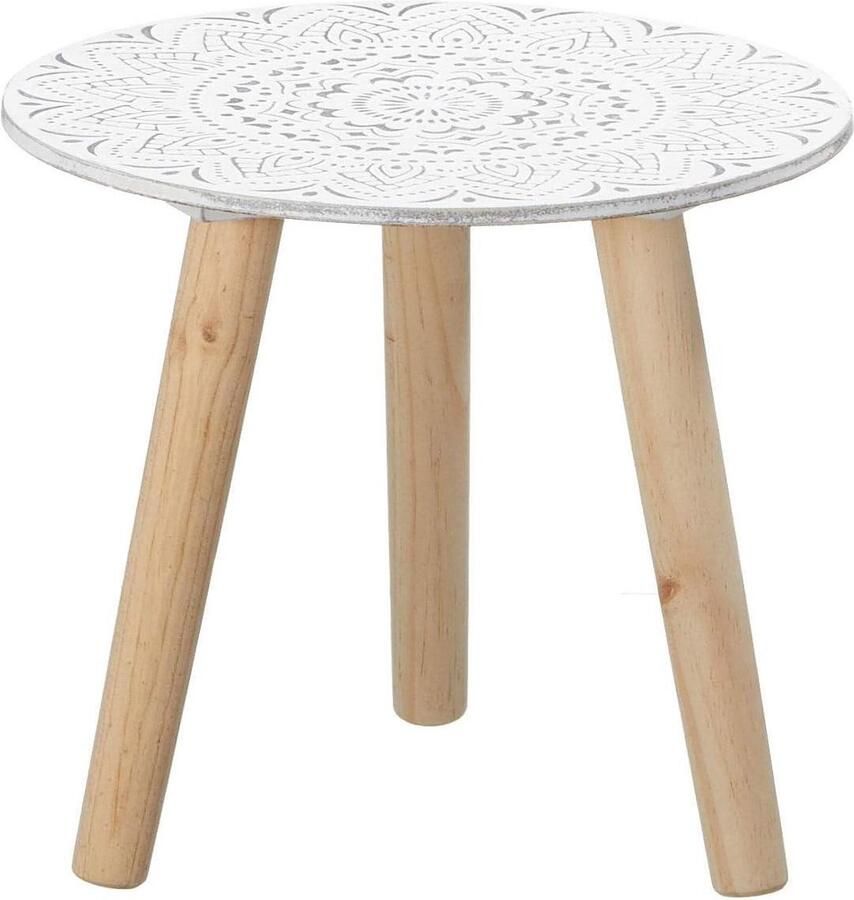 Goodfinds Bijzettafel 30 x 30 cm wit naturel decoratie houten tafel Bloemenkruk Salontafelkreukje