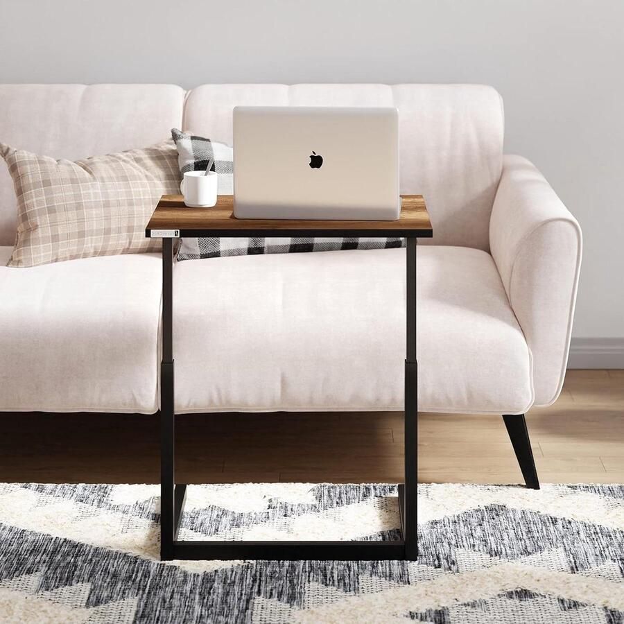 Goodfinds Bijzettafel In hoogte verstelbaar Salontafel Laptoptafel Koffietafel Woonkamertafel Metalen frame 60 x 40 x 43-73 cm Barok Notenhout