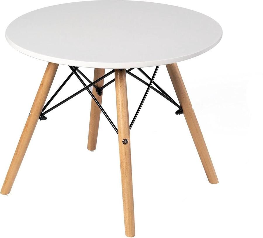 Goodfinds Moderne salontafel Scandinavische salontafel van hout met poten van hout en metaal Beuken Kunstof Metaal Wit 50 x 50 x 42 cm Salontafel Laptoptafel Koffietafel Woonkamertafel