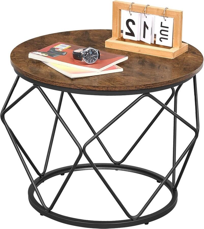 Goodfinds Ronde Salontafel met Metalen Frame Rustiek Bruin en Zwart Woonkamer Slaapkamer Büfeitafel