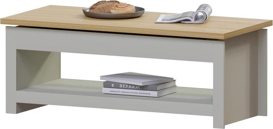 Goodinds Salontafel Schuiftop Met Opslag 1 Plank MDF 41 x 105 x 47 cm Woonkamer Grijs Eiken Moderne Vida Designs