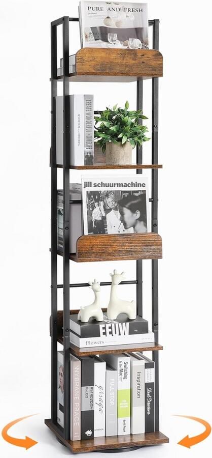 Goodivery -Boekenkast met 5 niveaus Draaibare boekenkast voor hoek 30D x 30W x 147H cm Zwart