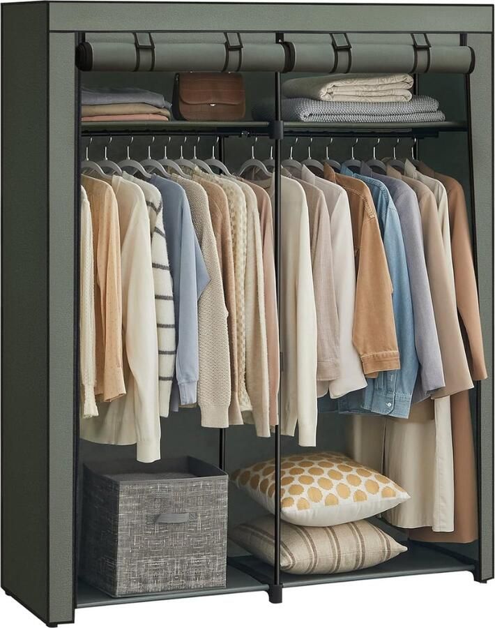 Goodivery Kledingrek met hoes Opvouwbare kledingkast Mobiele kledingkast Kledingrek Kledingkast -140x43x174cm Groene Bach